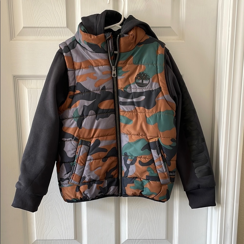 Timberland Green and Brown Puffer Jacket with Hood